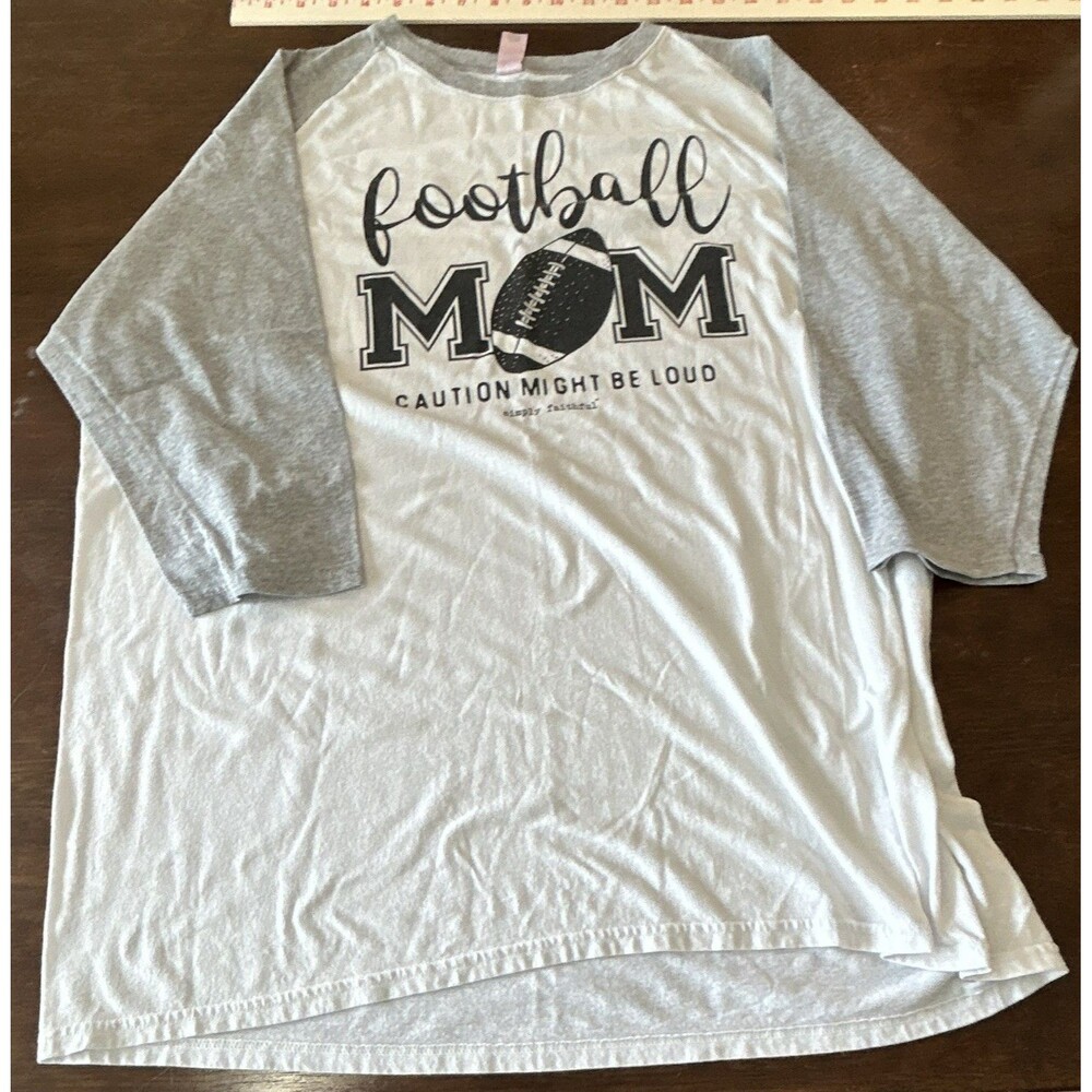 Simply Faithful "Football Mom" Graphic Raglan 3/4 Sleeve Crew Neck Tee XL 0131